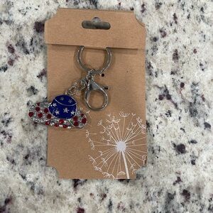 Red, White, & Blue Rhinestone Patriotic Cowboy Hat Keychain NWT
